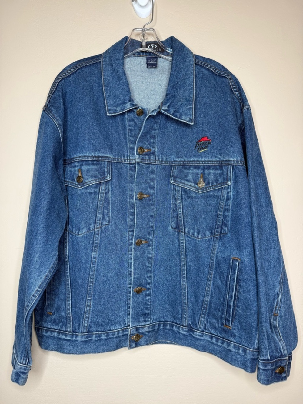 Vantage Brand Pizza Hut Embroidered Denim Jean Jacket Size Large